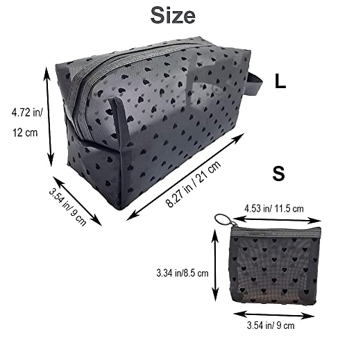2pcs Cosmetic Bag, Travel Makeup Bag Toiletry Bag for Women, Cute Hearts Mesh...