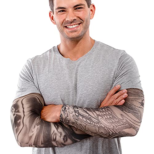 12 Pieces Tattoo Sleeves Set Fake Sunscreen Arm Sleeves Soft Elasticity Flowe...
