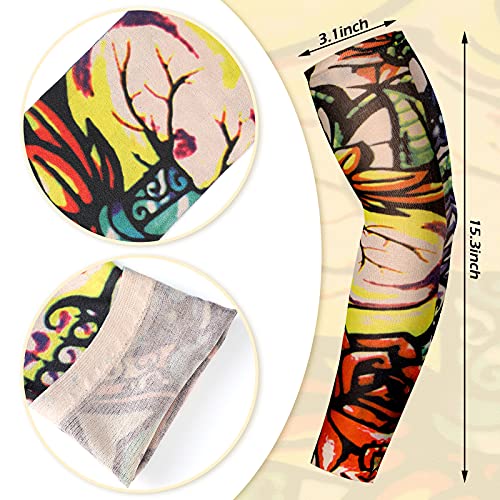 12 Pieces Tattoo Sleeves Set Fake Sunscreen Arm Sleeves Soft Elasticity Flowe...