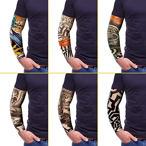12 Pieces Tattoo Sleeves Set Fake Sunscreen Arm Sleeves Soft Elasticity Flowe...