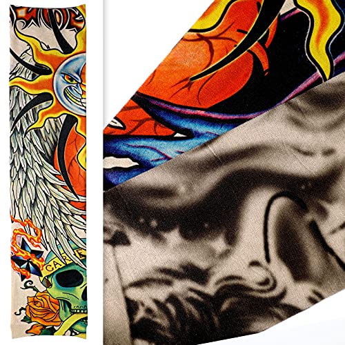 12 Pieces Tattoo Sleeves Set Fake Sunscreen Arm Sleeves Soft Elasticity Flowe...