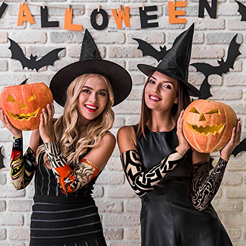 12 Pieces Tattoo Sleeves Set Fake Sunscreen Arm Sleeves Soft Elasticity Flowe...