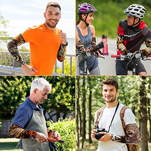 12 Pieces Tattoo Sleeves Set Fake Sunscreen Arm Sleeves Soft Elasticity Flowe...