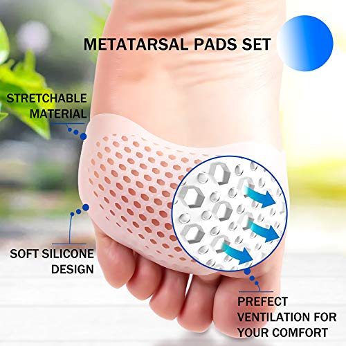 2 Pairs Ball of Foot Cushions Breathable Silicone Front Foot Pad Anti-Slip In...