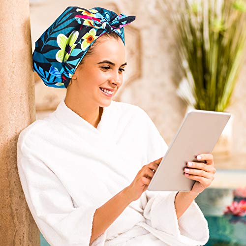 2 Pieces Shower Cap Waterproof Adjustable Bowknot Bathing Caps Reusable Turba...
