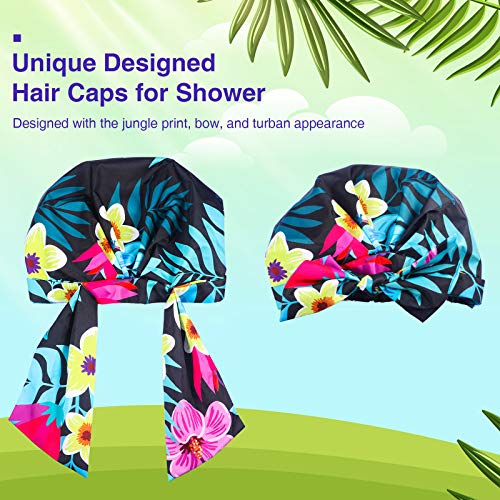 2 Pieces Shower Cap Waterproof Adjustable Bowknot Bathing Caps Reusable Turba...