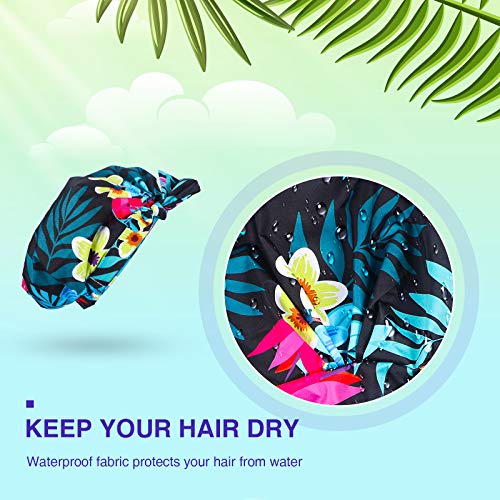 2 Pieces Shower Cap Waterproof Adjustable Bowknot Bathing Caps Reusable Turba...