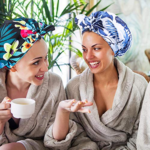 2 Pieces Shower Cap Waterproof Adjustable Bowknot Bathing Caps Reusable Turba...