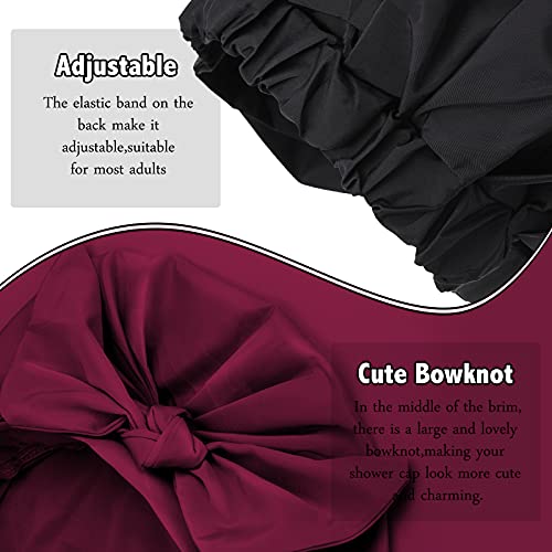2 Pieces Shower Caps Adjustable Bow-knot Bath Hair Caps Reusable Waterproof T...