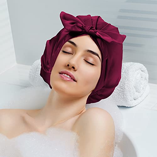 2 Pieces Shower Caps Adjustable Bow-knot Bath Hair Caps Reusable Waterproof T...