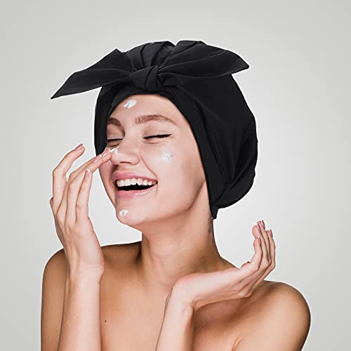 2 Pieces Shower Caps Adjustable Bow-knot Bath Hair Caps Reusable Waterproof T...