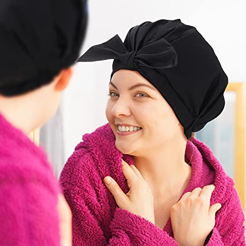 2 Pieces Shower Caps Adjustable Bow-knot Bath Hair Caps Reusable Waterproof T...