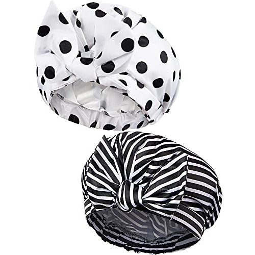 2 Pieces Shower Caps for Women, Waterproof Reusable Shower Hair Caps Elastic ...