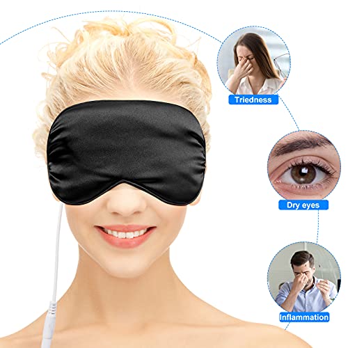 2 Pieces Silk Heated Eye Mask for Dry Eyes USB Steam Warm Compress for Puffy ...