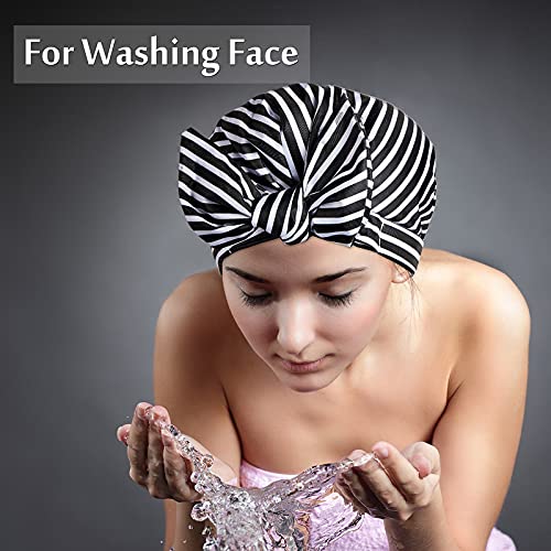 3 Pieces Shower Caps for Women, Waterproof Reusable Shower Hair Caps Elastic ...