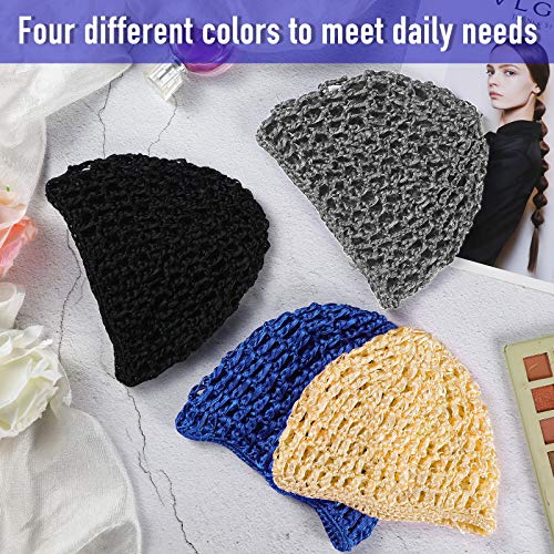 4 Pieces Mesh Crochet Hair Net Rayon Knit Snood Hat Thick Short Women Hairnet...