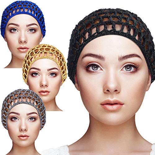 4 Pieces Mesh Crochet Hair Net Rayon Knit Snood Hat Thick Short Women Hairnet...