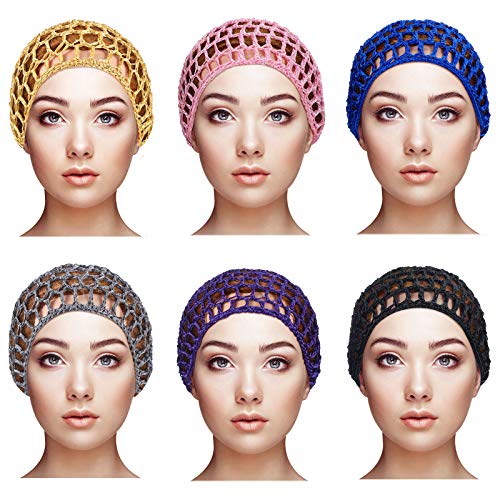6 Pieces Mesh Crochet Hair Net Rayon Knit Snood Hat Thick Short Women Hairnet...