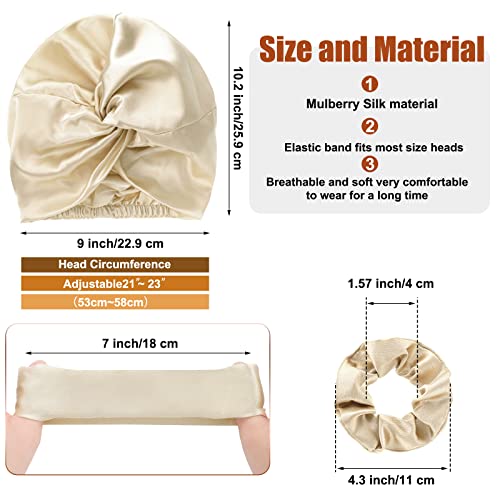 6 Pieces Silk Bonnet Silk Hair Wrap for Sleeping and Natural Silk Scrunchy So...