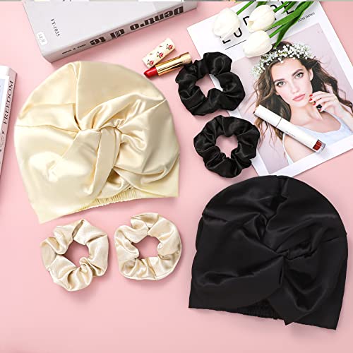 6 Pieces Silk Bonnet Silk Hair Wrap for Sleeping and Natural Silk Scrunchy So...