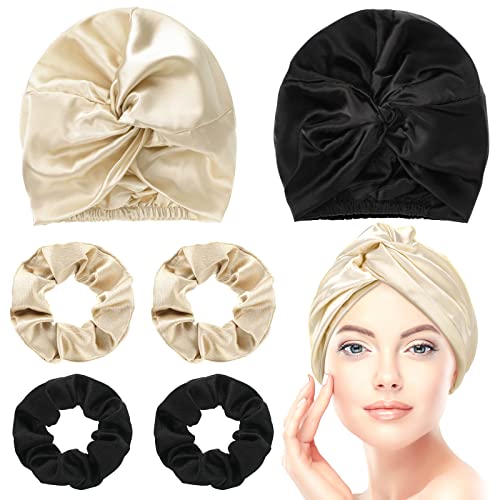 6 Pieces Silk Bonnet Silk Hair Wrap for Sleeping and Natural Silk Scrunchy So...