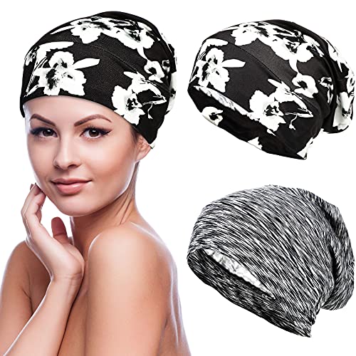 Geyoga 2 Pieces Hair Cover Bonnet Satin Lined Sleep Cap Adjustable (Black wit...