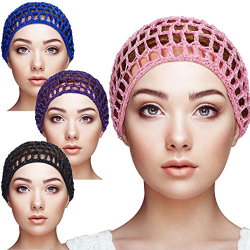 Geyoga 4 Pieces Mesh Crochet Hair Net Rayon Knit Snood Hat Thick Short Women ...