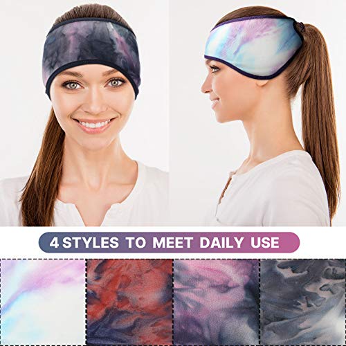 Geyoga 4 Pieces Ponytail Headband Winter Running Headband Ear Warmer Fleece H...