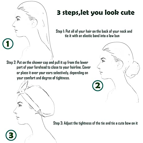 Shower Cap for Women,Reusable Waterproof Shower Caps with Adjustable Shape Fo...