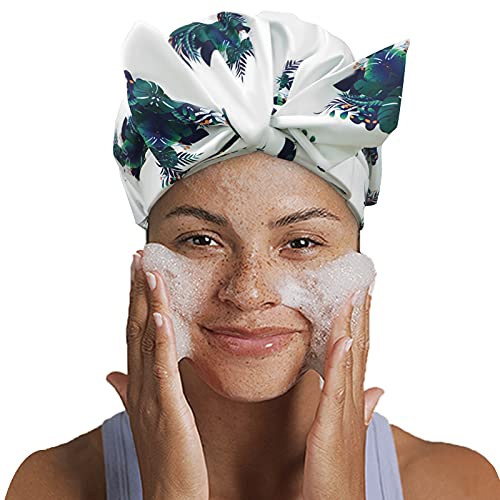 Shower Cap for Women,Reusable Waterproof Shower Caps with Adjustable Shape Fo...