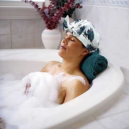 Shower Cap for Women,Reusable Waterproof Shower Caps with Adjustable Shape Fo...