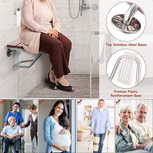 Giantex 15" Folding Shower Seat Bench Wooden Wall Mount Solid Wood Constructi...