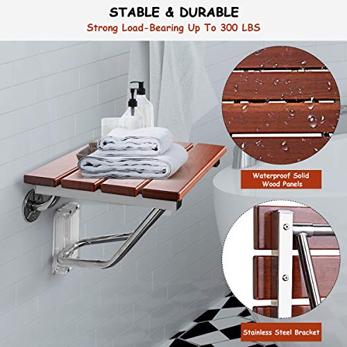 Giantex 15" Folding Shower Seat Bench Wooden Wall Mount Solid Wood Constructi...