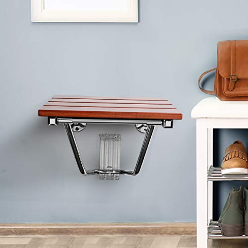 Giantex 15" Folding Shower Seat Bench Wooden Wall Mount Solid Wood Constructi...