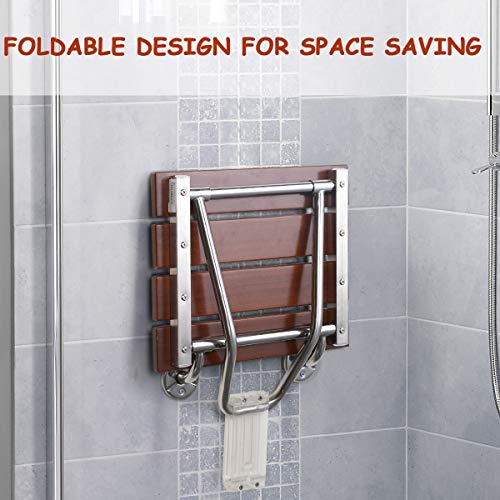 Giantex 15" Folding Shower Seat Bench Wooden Wall Mount Solid Wood Constructi...