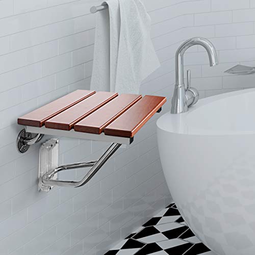 Giantex 15" Folding Shower Seat Bench Wooden Wall Mount Solid Wood Constructi...