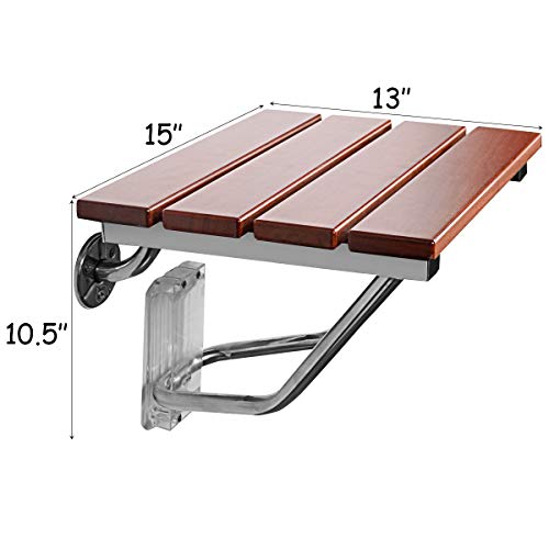 Giantex 15" Folding Shower Seat Bench Wooden Wall Mount Solid Wood Constructi...
