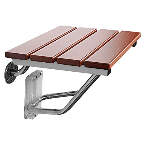 Giantex 15" Folding Shower Seat Bench Wooden Wall Mount Solid Wood Constructi...