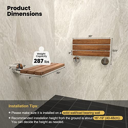 Giantex 20" Teak Wood Folding Shower Seat Bench Folding Shower Seat Teak Wood...
