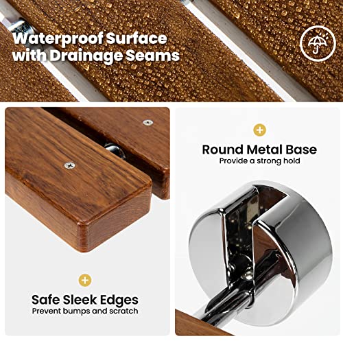 Giantex 20" Teak Wood Folding Shower Seat Bench Folding Shower Seat Teak Wood...