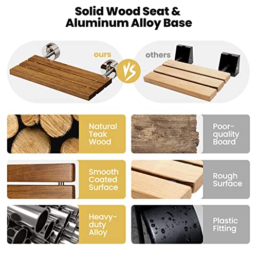 Giantex 20" Teak Wood Folding Shower Seat Bench Folding Shower Seat Teak Wood...