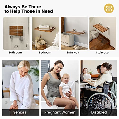 Giantex 20" Teak Wood Folding Shower Seat Bench Folding Shower Seat Teak Wood...