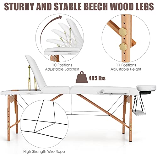 Giantex 84inch Folding Massage Table Spa Bed, Portable 3 Sections Salon Tatto...