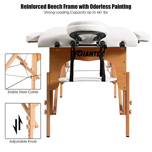 Giantex 84inch Massage Table Massage Spa Bed, Portable Massage Bed with Adjus...