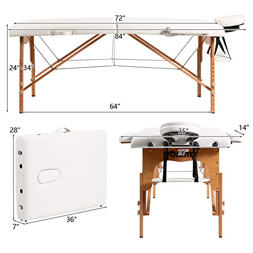 Giantex 84inch Massage Table Massage Spa Bed, Portable Massage Bed with Adjus...