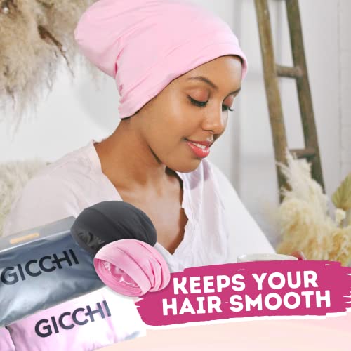 GICCHI 2 PCS Satin Bonnet Hair Cover Sleep Cap Adjustable Stay on Silk Bonnet...