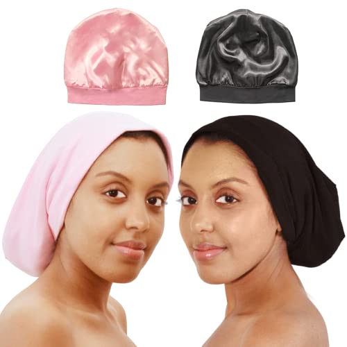 GICCHI 2 PCS Satin Bonnet Hair Cover Sleep Cap Adjustable Stay on Silk Bonnet...