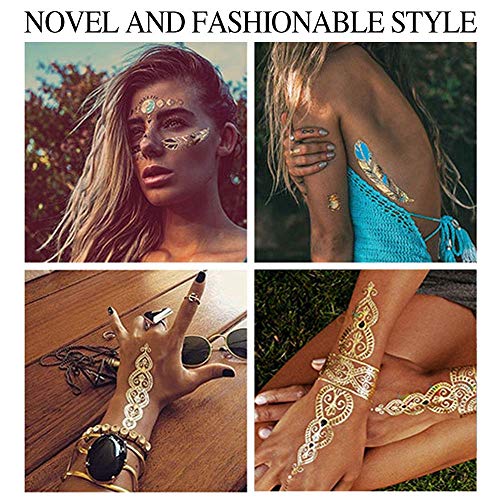 12 Sheets Metallic Temporary Tattoos for Women Teens Girls Tattoos Gold Silve...