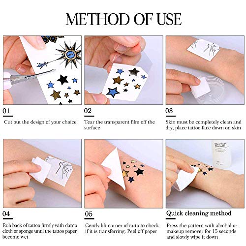 12 Sheets Metallic Temporary Tattoos for Women Teens Girls Tattoos Gold Silve...