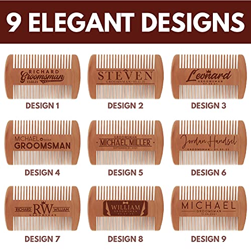 Single, Groomsmen Gifts for Wedding, Personalized Groomsmen Beard Comb w/ Lea...